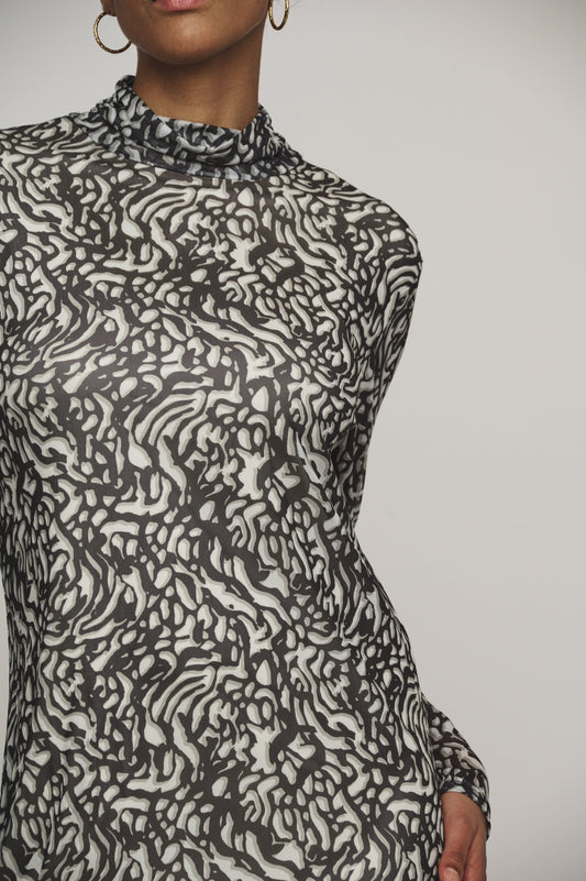 KLEID TUN MESH MIT TURTLENECK VON RINO & PELLE IN BLACK ARTICHOKE DOODLE MZ#00448 mode-zauber
