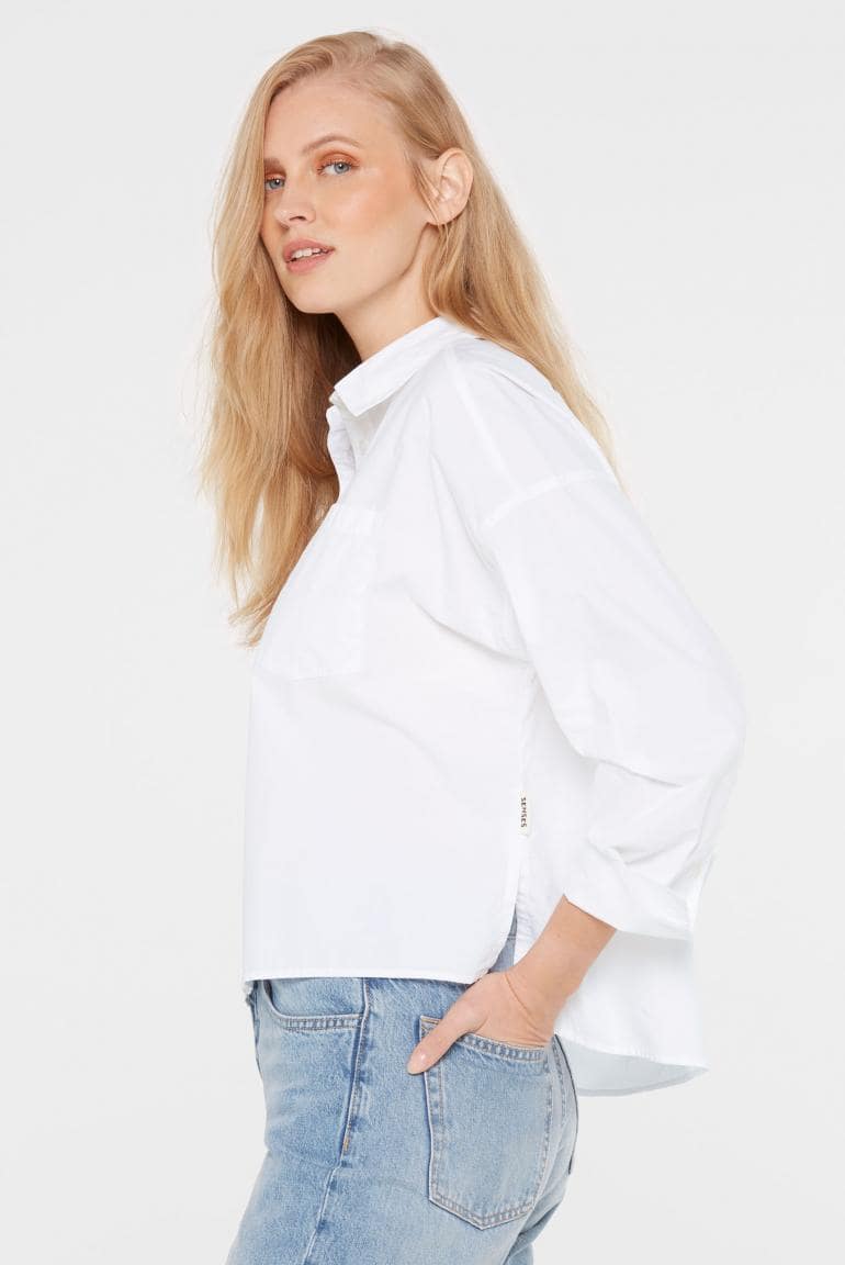 BLUSE BER:RY AUS POPELINE IM BOXY FIT VON SENSES IN WEISS MZ#00884 Mode-Zauber
