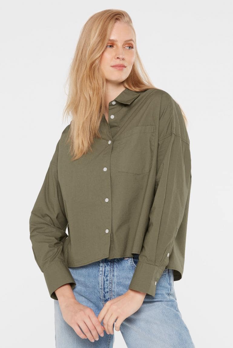 BLUSE BER:RY AUS POPELINE IM BOXY FIT VON SENSES IN KHAKI MZ#00884 Mode-Zauber