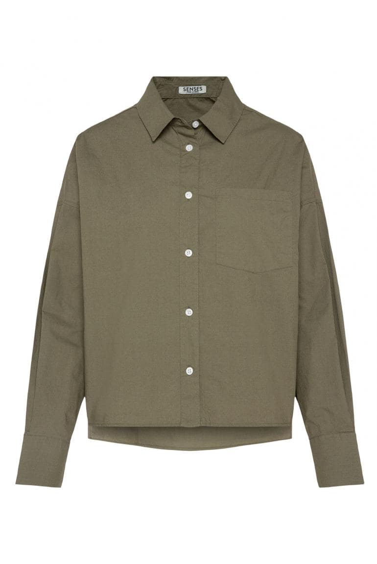BLUSE BER:RY AUS POPELINE IM BOXY FIT VON SENSES IN KHAKI MZ#00884 Mode-Zauber
