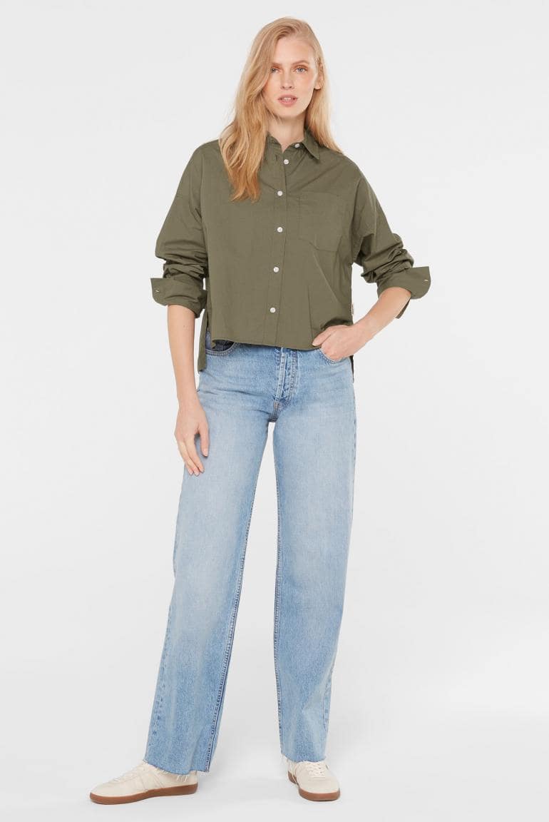 BLUSE BER:RY AUS POPELINE IM BOXY FIT VON SENSES IN KHAKI MZ#00884 Mode-Zauber