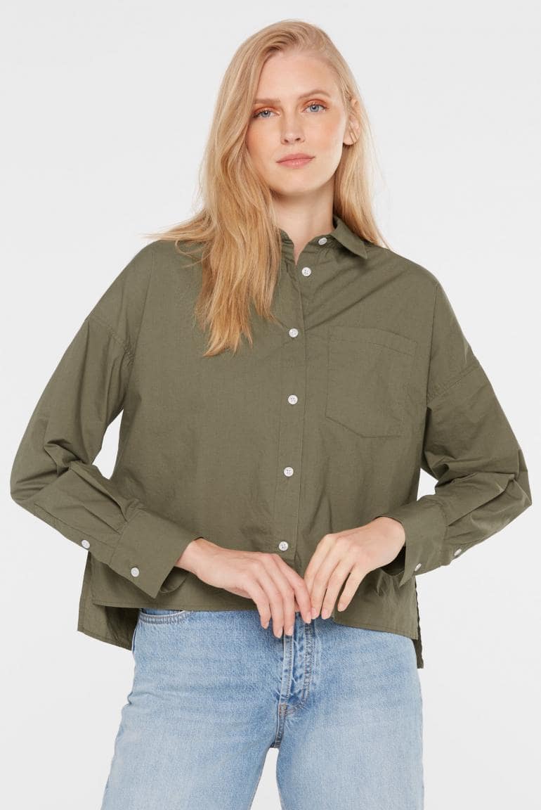BLUSE BER:RY AUS POPELINE IM BOXY FIT VON SENSES IN KHAKI MZ#00884 Mode-Zauber