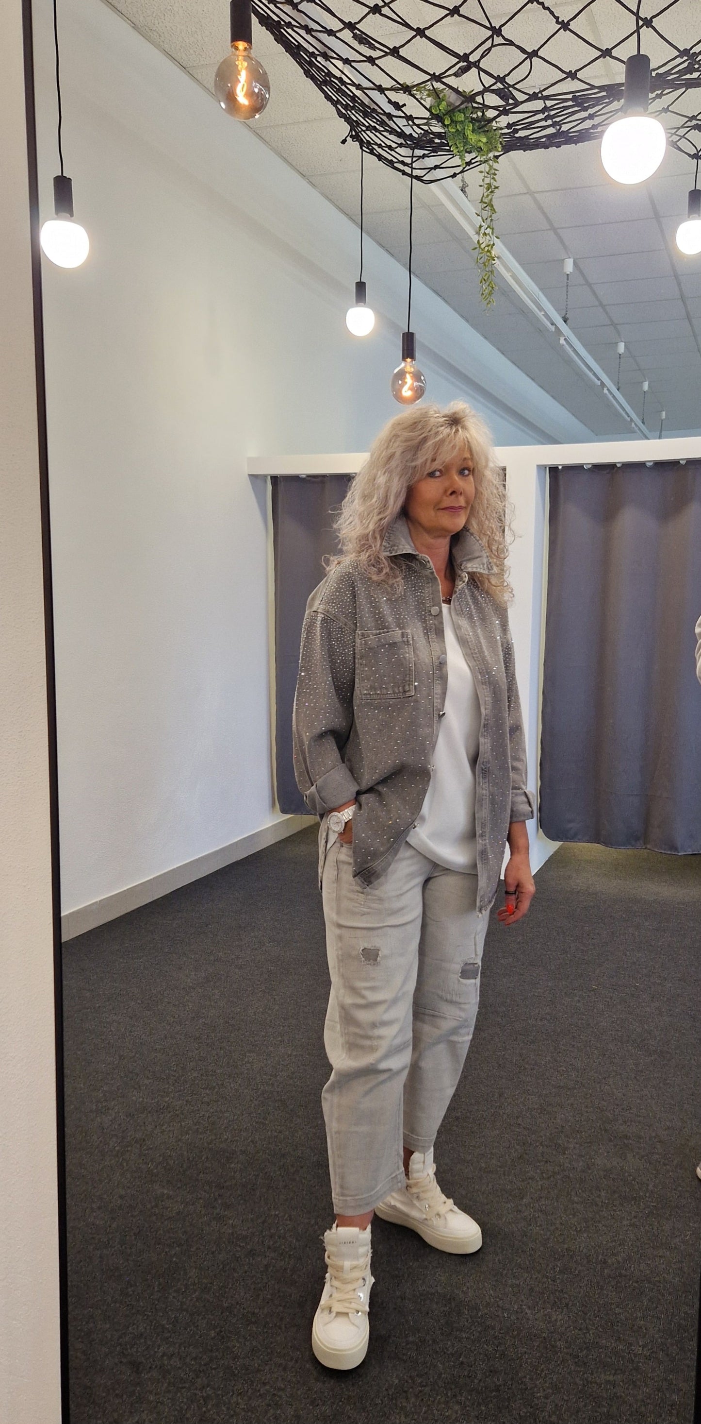 JEANS HEMD MIT GLITZER VON WEIL.CO IN GRAU MZ#00805 Mode-Zauber