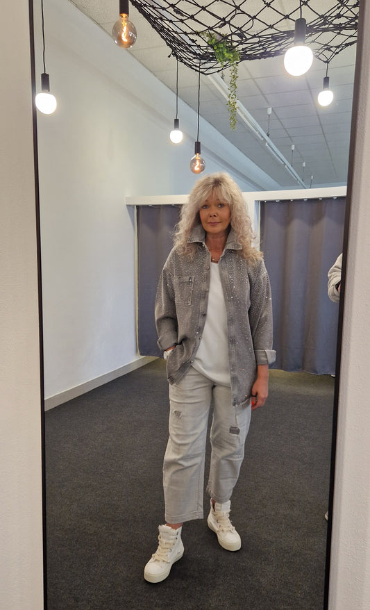 JEANS HEMD MIT GLITZER VON WEIL.CO IN GRAU MZ#00805 Mode-Zauber