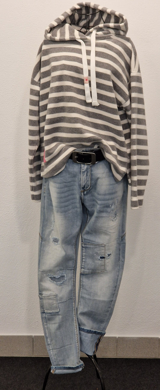 HOODIE RINGEL MIT KAPUTZE VON THESHIRT PROJEKT IN GRAU MELANGE MZ#00649 Mode-Zauber