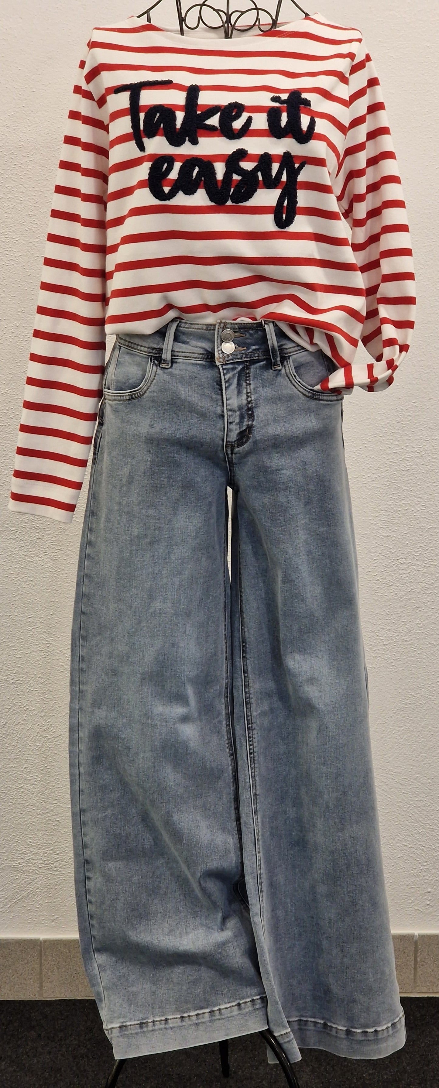 SHIRT U-BOOT VON THESHIRT PROJECT IN CREAM WHITE MIT ROTEN STREIFEN MZ#00693