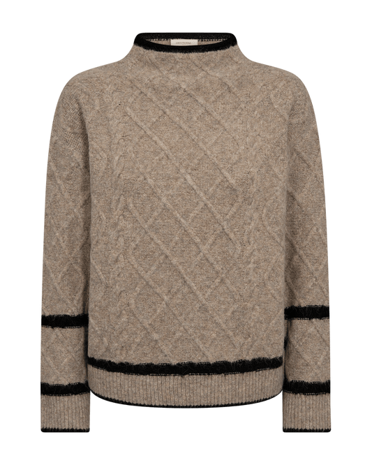 PULLOVER FQHIRO VON FREE/QUENT IN DESERT TAUPE MEL. W. BLACK MZ#00956 Mode-Zauber