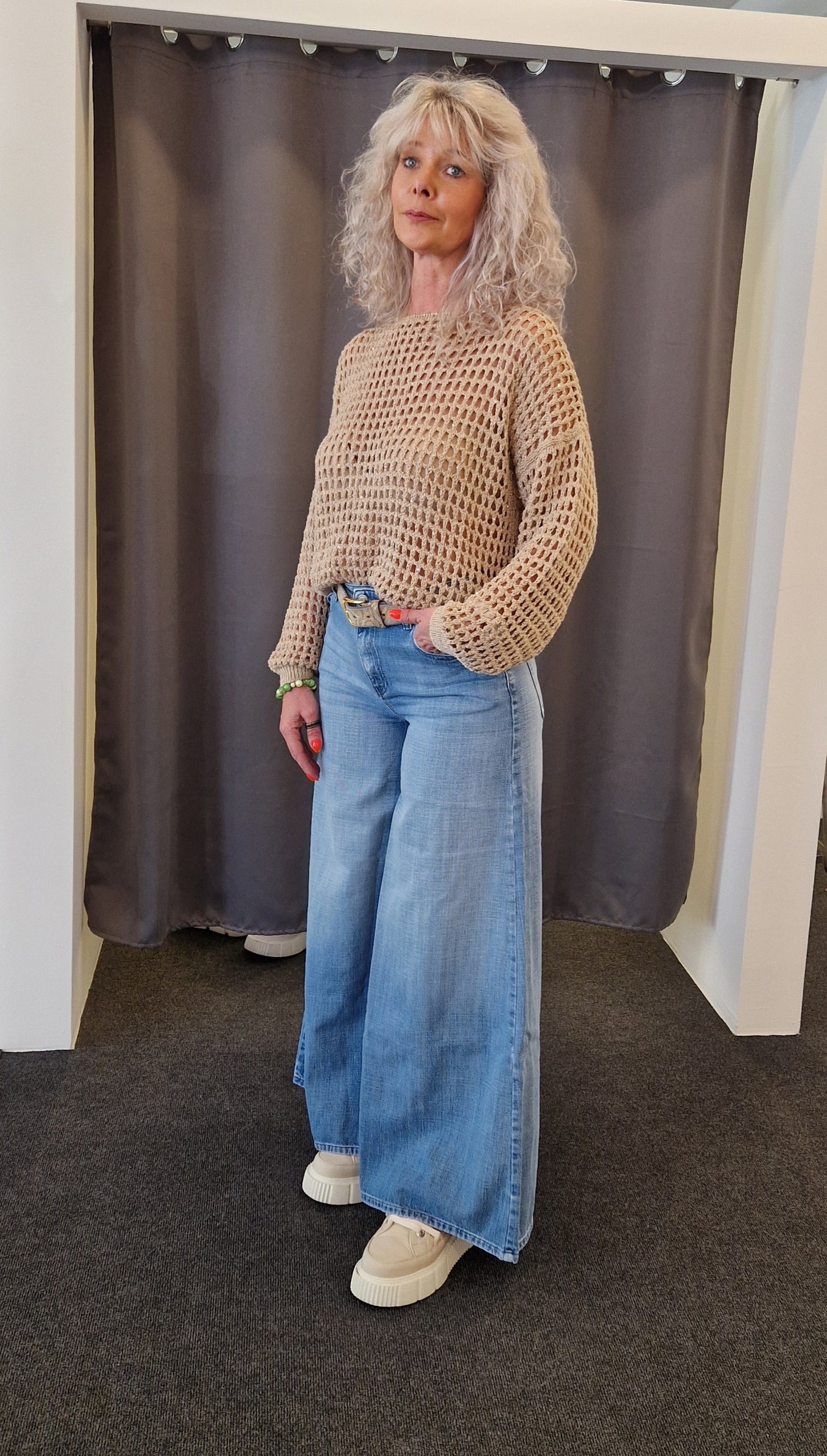 PULLOVER VON VICOLO IN BEIGE MIT GOLD GLITZER MZ#00782 Mode-Zauber