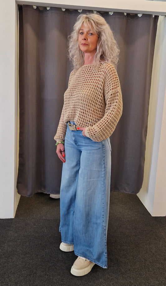 PULLOVER VON VICOLO IN BEIGE MIT GOLD GLITZER MZ#00782 Mode-Zauber