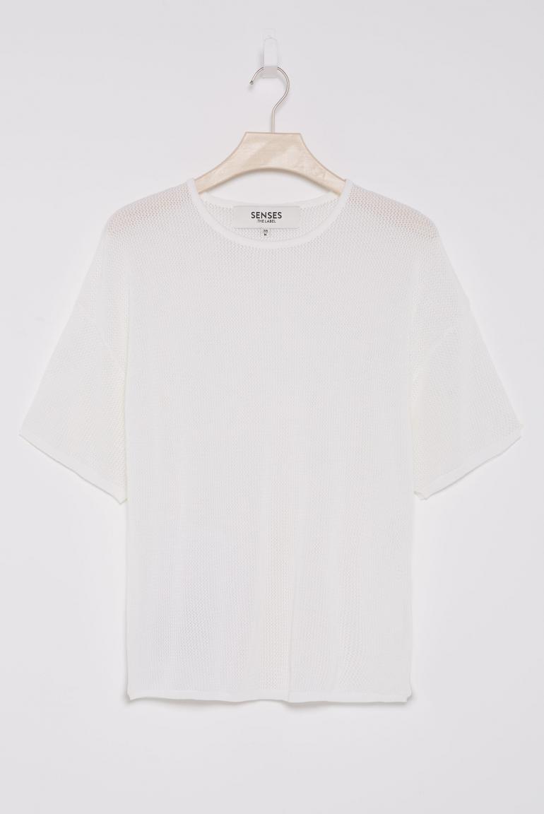 PULLOVER KURZARM KA:YA MIT MESH-STRUKTUR VON SENSES IN OPTICWHITE MZ#00864 Mode-Zauber
