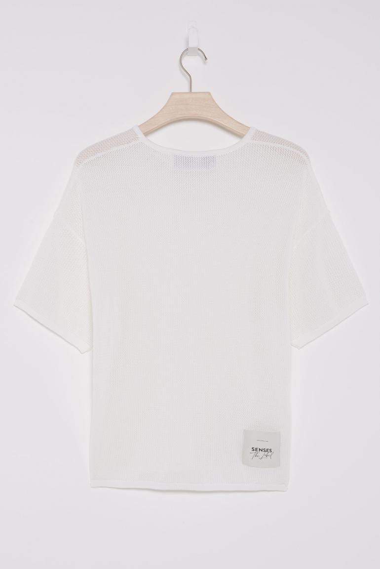 PULLOVER KURZARM KA:YA MIT MESH-STRUKTUR VON SENSES IN OPTICWHITE MZ#00864 Mode-Zauber
