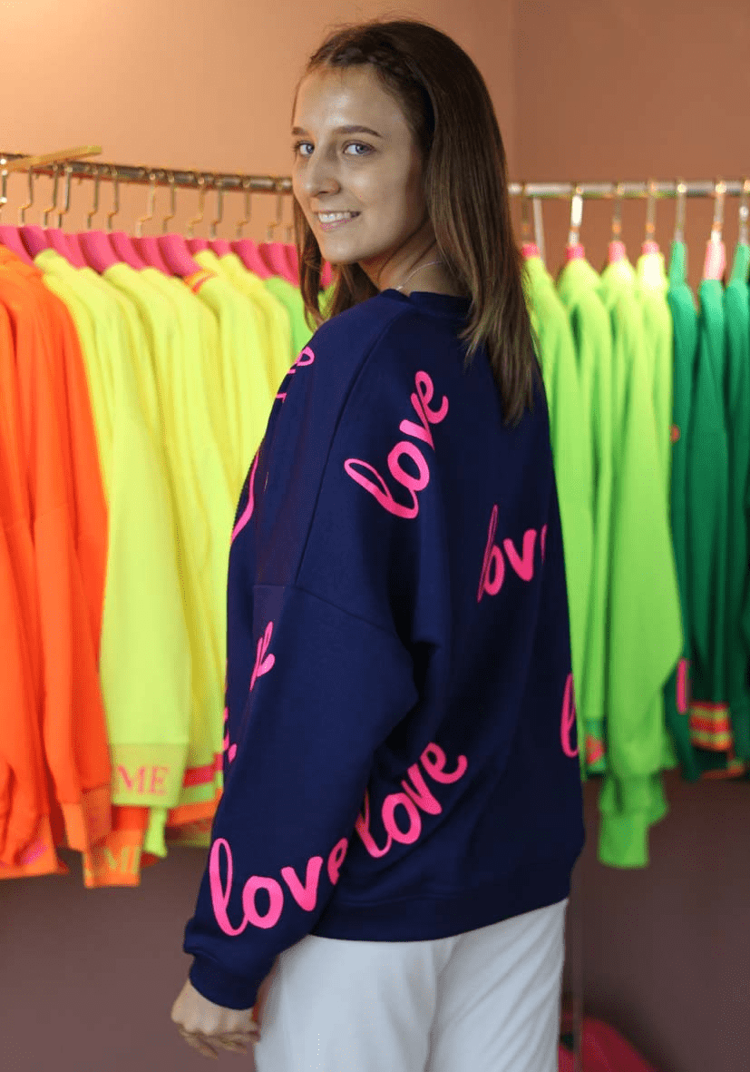 Damenpullover mit love von miss goodlife in Blau MZ#00574 Mode-Zauber