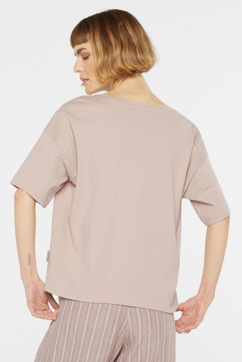 T-SHIRT-BOXY OVERSIZEND MIT PRINT VON SENSES IN BLEACHED SAND MZ#00847 Mode-Zauber