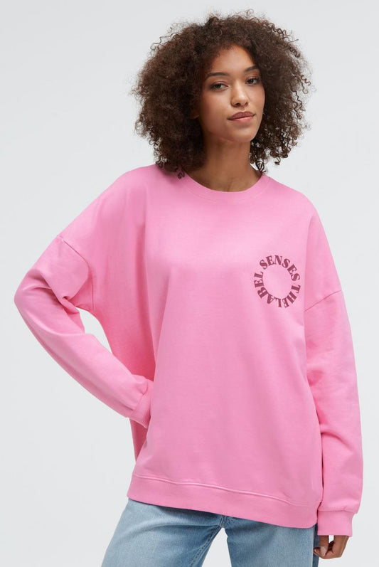 SWEATSHIRT SMIL:LA MIT VINTAGE-WASCHUNG UND BACKPRINT VON SENSES IN ROSE PINK MZ#01001 Mode-Zauber