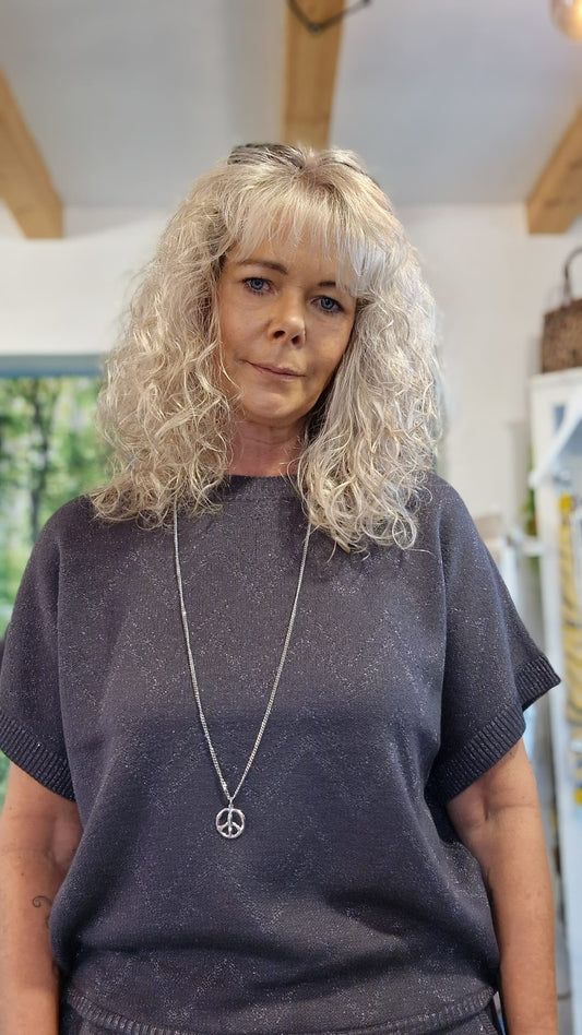 PULLOVER DAMEN FQANILUX VON FREE/QUENT MIT GRAUER NADELSTREIFEN MIT GUNMETAL MZ#00506 Mode-Zauber