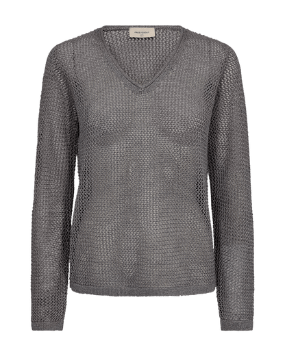 PULLOVER DAMEN FQTERNE VON FREE/QUENT IN MEDIUM GRAU MEL. W. SILBER MZ#00516 mode-zauber