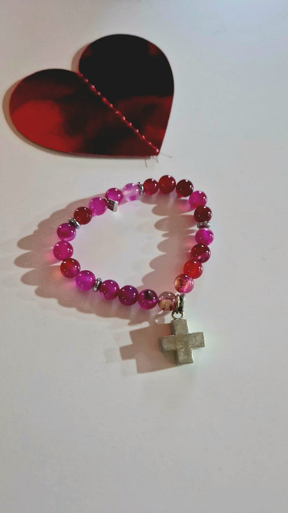 ICON ARMBAND SHANTI GROSS CERISE AGATE MZ#00111 - Mode-Zauber