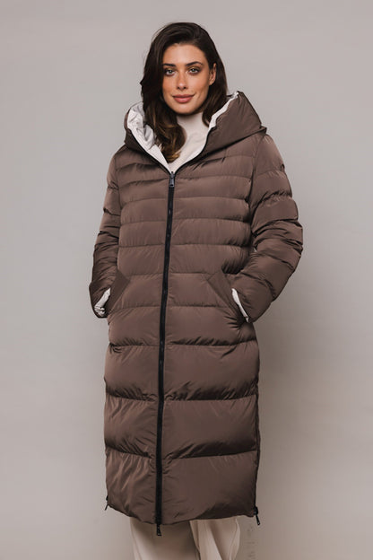 MANTEL DAMEN LONG PADDED VON RINO & PELLE IN TAUPE AND STONE MZ#00271 mode-zauber