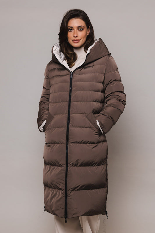 MANTEL DAMEN LONG PADDED VON RINO & PELLE IN TAUPE AND STONE MZ#00271 mode-zauber