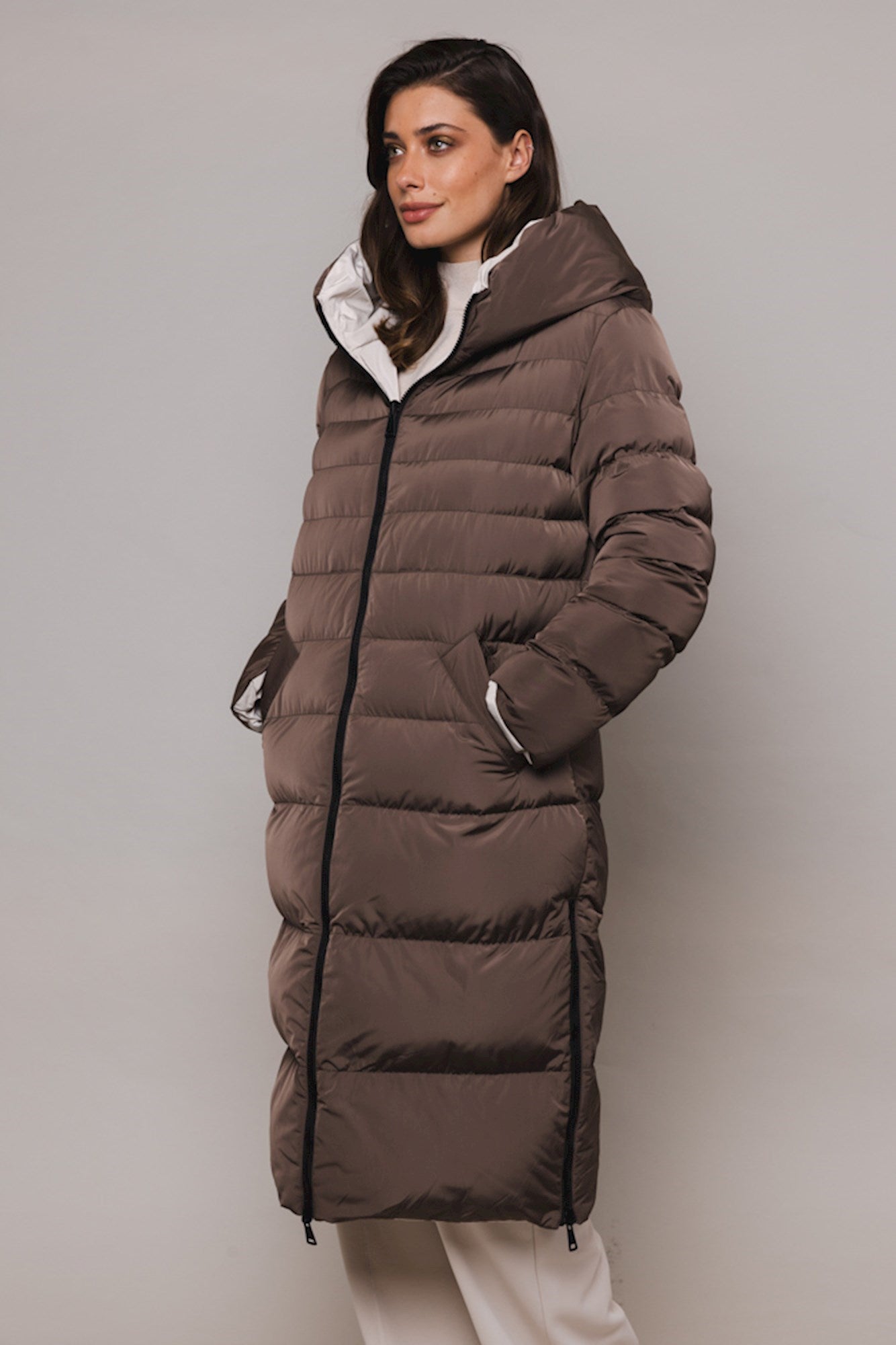 MANTEL DAMEN LONG PADDED VON RINO & PELLE IN TAUPE AND STONE MZ#00271 mode-zauber