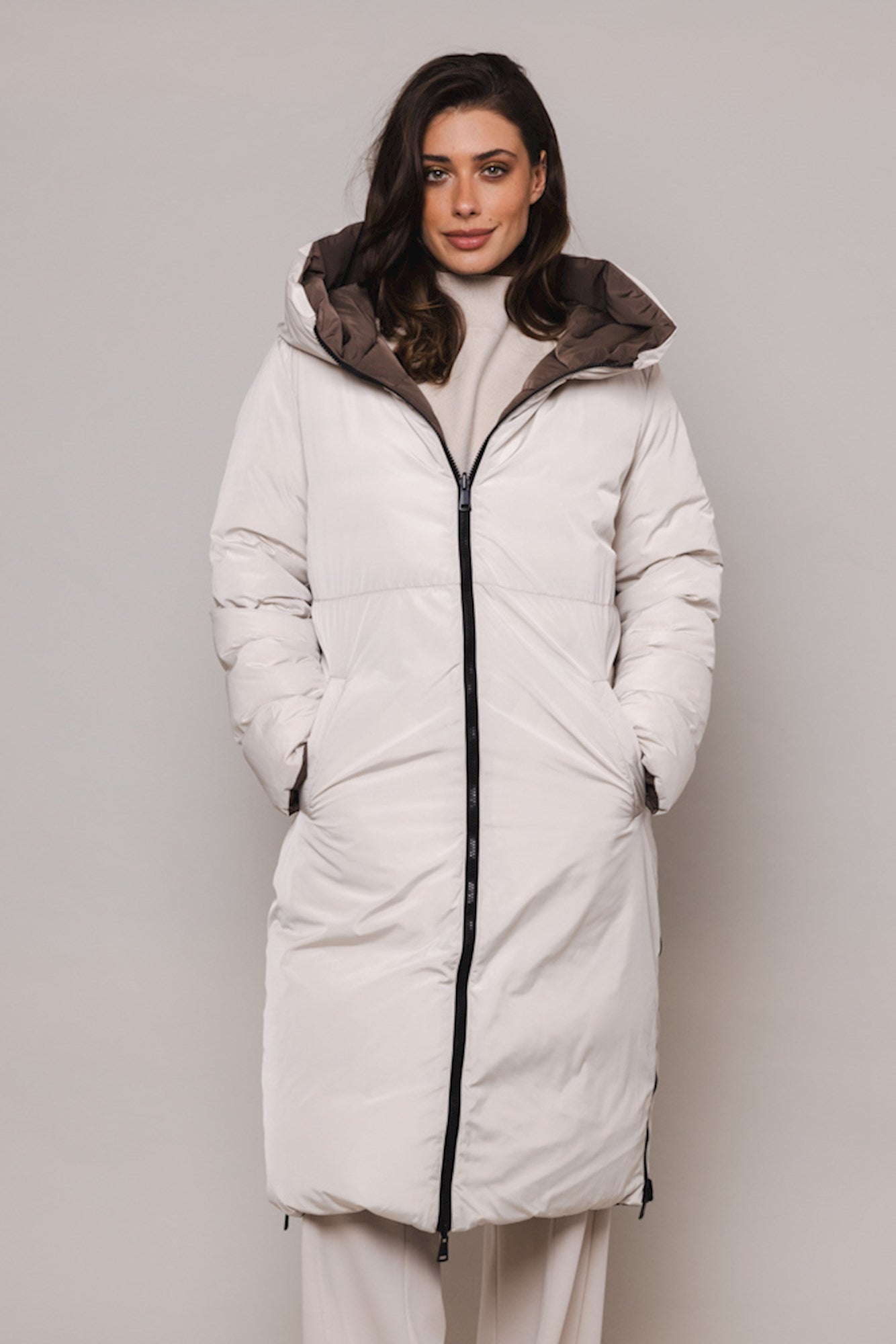 MANTEL DAMEN LONG PADDED VON RINO & PELLE IN TAUPE AND STONE MZ#00271 mode-zauber