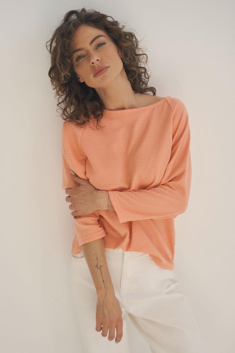 SWEATSHIRT SPA:CE MIT VERKÜRZTEN RAGLANÄRMELN VON SENSES IN PEACH NECTAR MZ#00950 Mode-Zauber