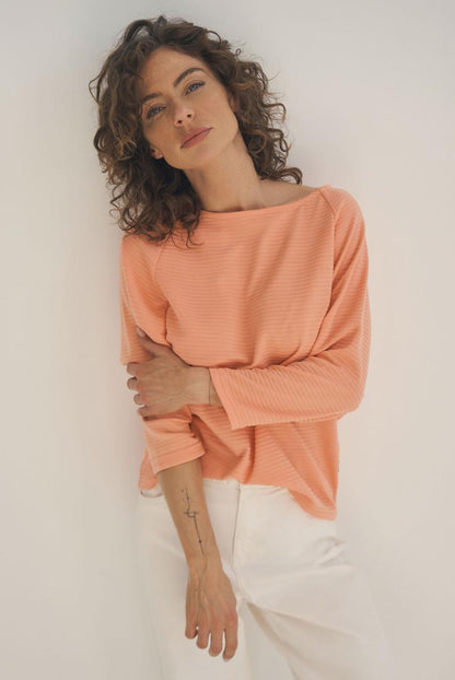 SWEATSHIRT SPA:CE MIT VERKÜRZTEN RAGLANÄRMELN VON SENSES IN PEACH NECTAR MZ#00950 Mode-Zauber