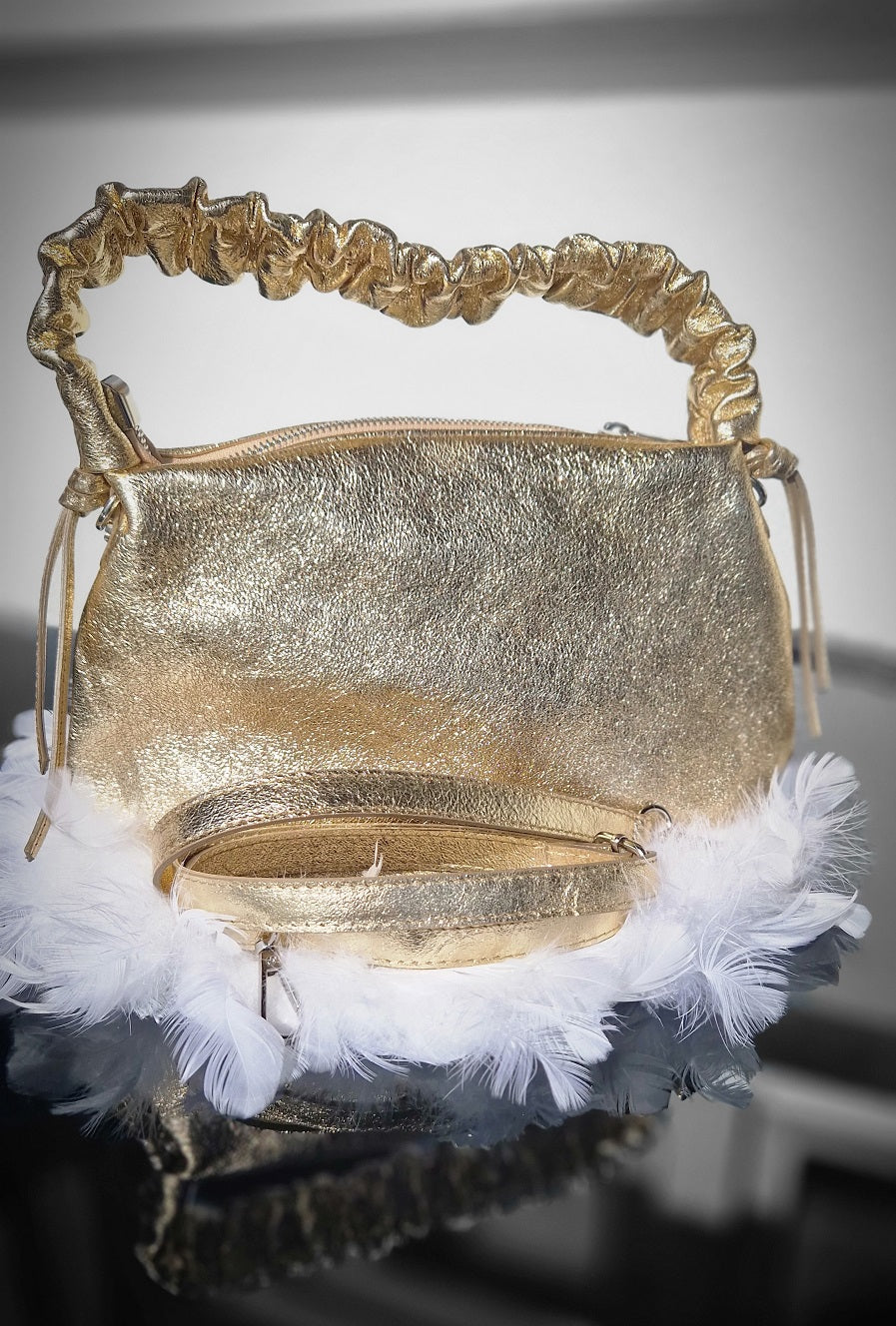 HANDTASCHE KLEIN GOLD LEDER MZ#00089 - Mode-Zauber