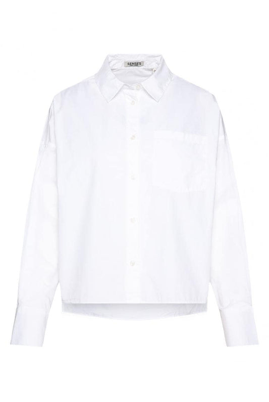 BLUSE BER:RY AUS POPELINE IM BOXY FIT VON SENSES IN WEISS MZ#00884 Mode-Zauber