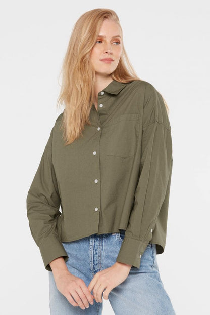 BLUSE BER:RY AUS POPELINE IM BOXY FIT VON SENSES IN KHAKI MZ#00884 Mode-Zauber
