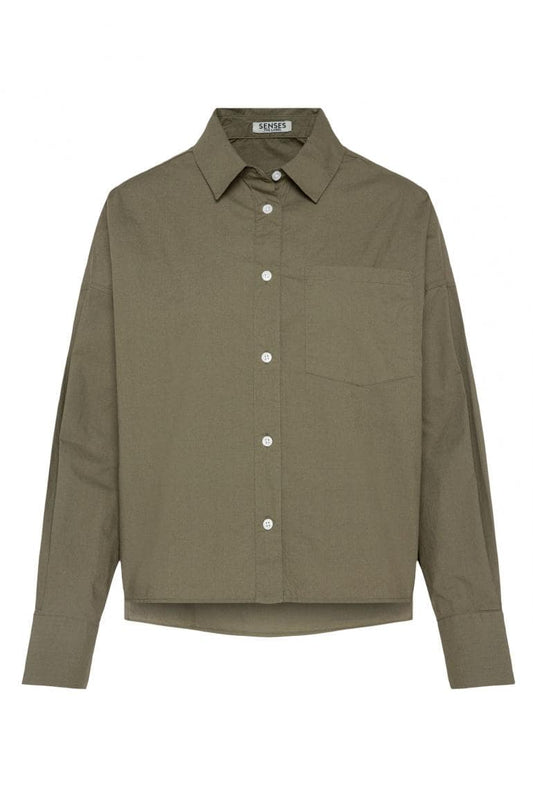 BLUSE BER:RY AUS POPELINE IM BOXY FIT VON SENSES IN KHAKI MZ#00884 Mode-Zauber