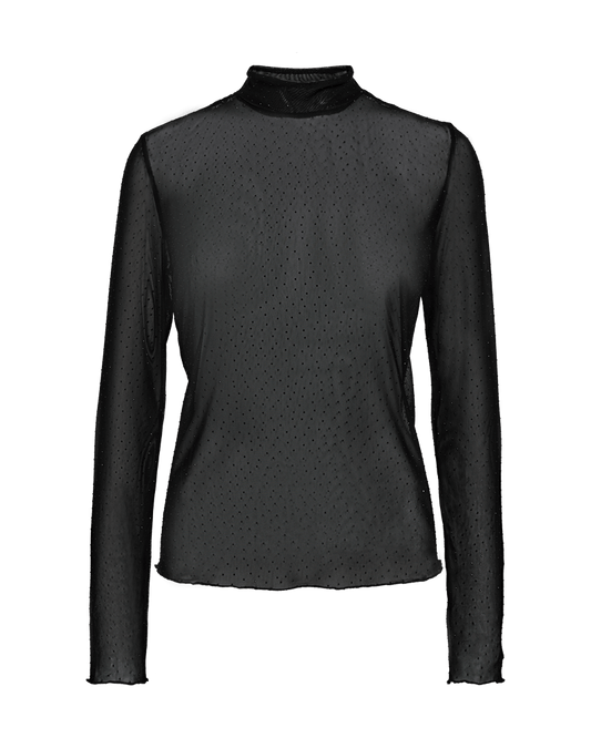 BLUSE MIT TRANSPARENTEN NETZMATERIAL VON FREE/QUENT IN SCHWARZ MZ#00992 Mode-Zauber