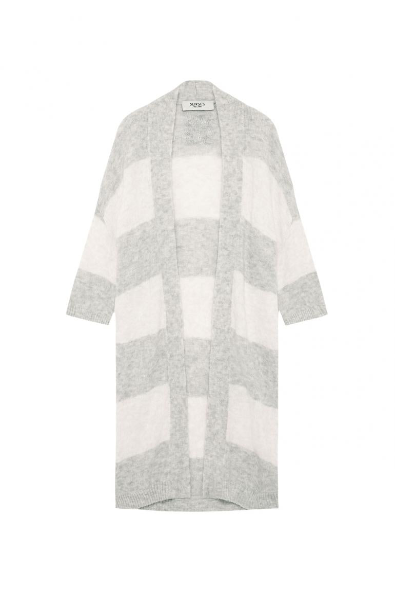 LONG CARDIGAN KAL:LIE MIT BLOCKSTREIFEN VON SENSES IN COZY GREY MELANGE MZ#01006 Mode-Zauber