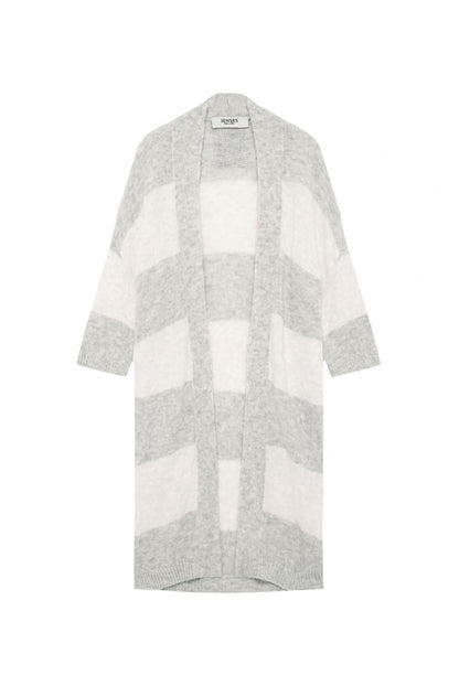 LONG CARDIGAN KAL:LIE MIT BLOCKSTREIFEN VON SENSES IN COZY GREY MELANGE MZ#01006 Mode-Zauber