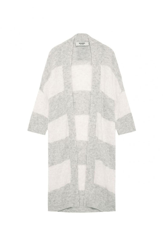 LONG CARDIGAN KAL:LIE MIT BLOCKSTREIFEN VON SENSES IN COZY GREY MELANGE MZ#01006 Mode-Zauber