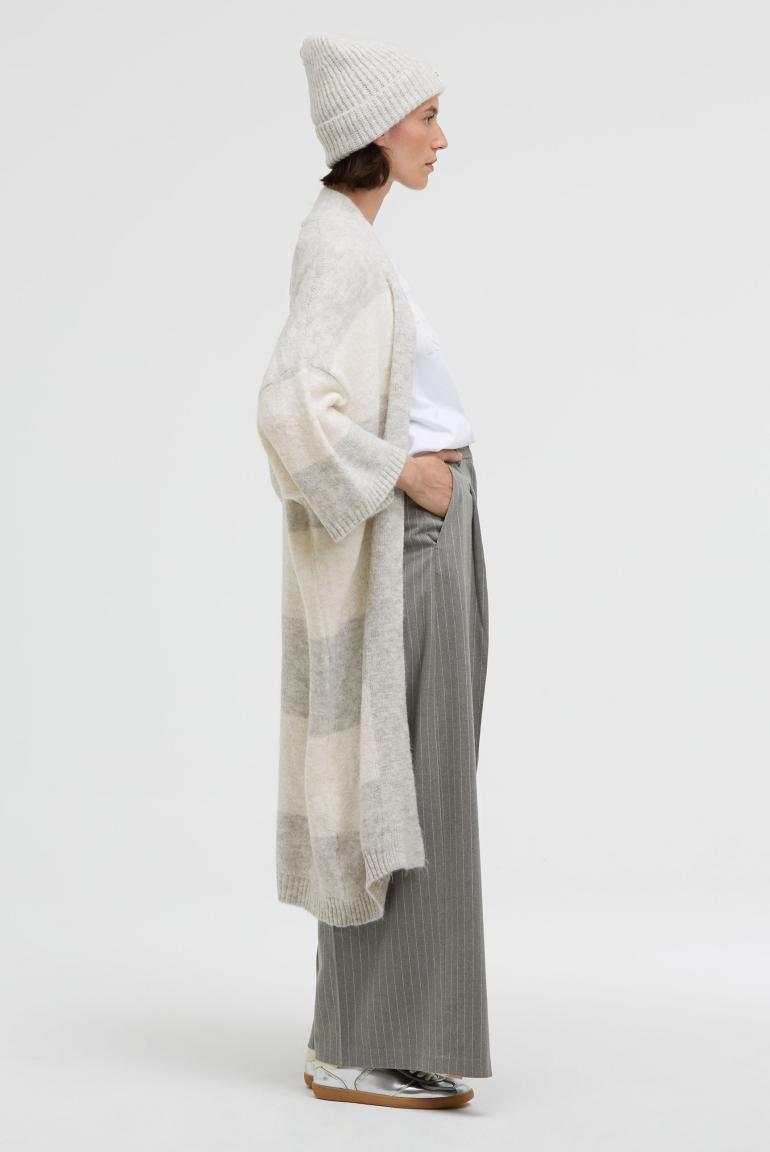 LONG CARDIGAN KAL:LIE MIT BLOCKSTREIFEN VON SENSES IN COZY GREY MELANGE MZ#01006 Mode-Zauber
