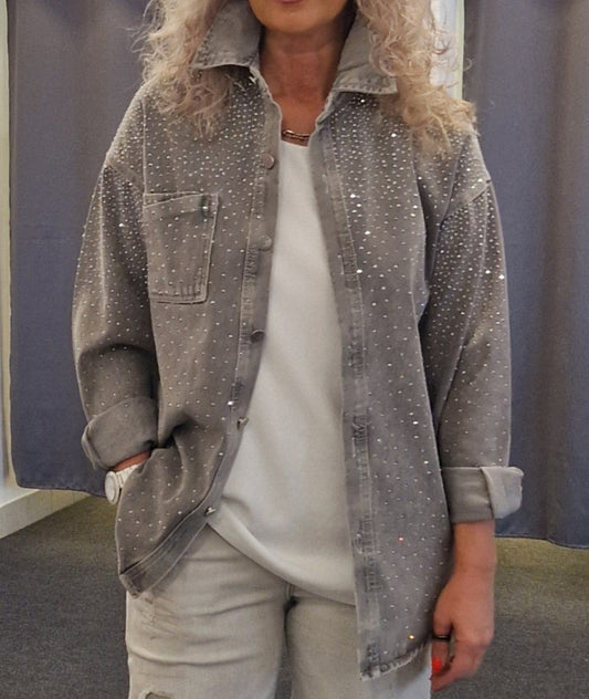 JEANS HEMD MIT GLITZER VON WEIL.CO IN GRAU MZ#00805 Mode-Zauber