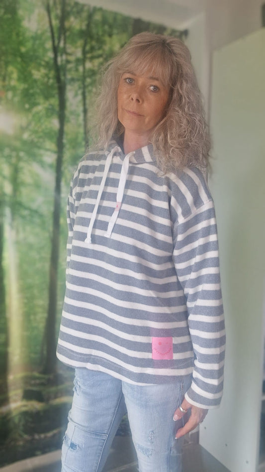 HOODIE RINGEL MIT KAPUTZE VON THESHIRT PROJEKT IN GRAU MELANGE MZ#00649 Mode-Zauber