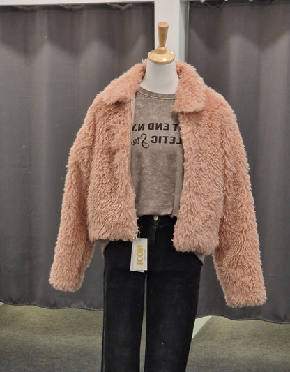 KUNSTFELLJACKE MIT REISSVERSCHLUSS IN OLD ROSE MZ#00560 Mode-Zauber