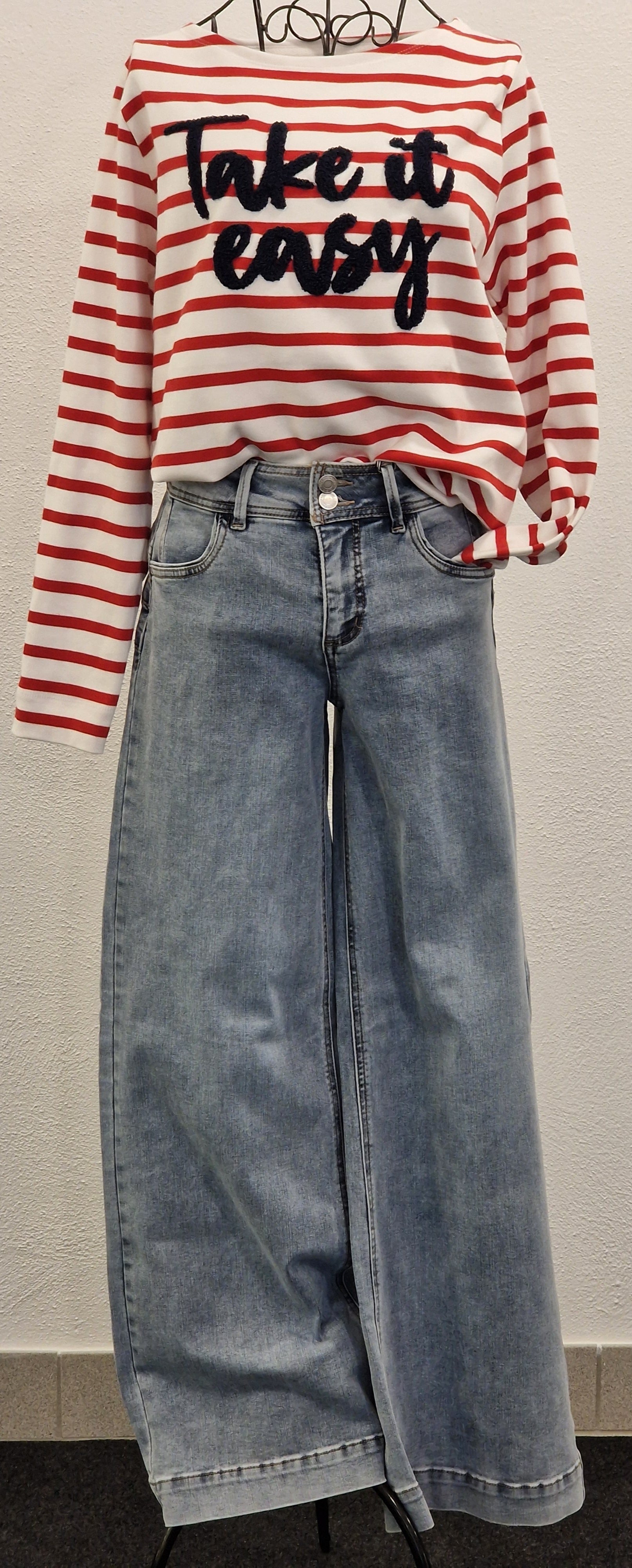 SHIRT U-BOOT VON THESHIRT PROJECT IN CREAM WHITE MIT ROTEN STREIFEN  MZ#00693