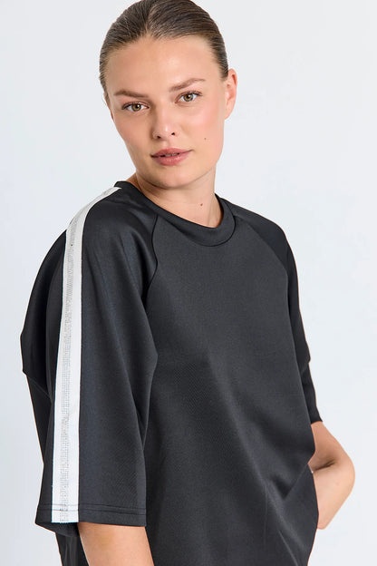 PULLOVER FQMALACY VON FREE/QUENT IN SCHWARZ MIT STREIFEN MZ#01027 Mode-Zauber