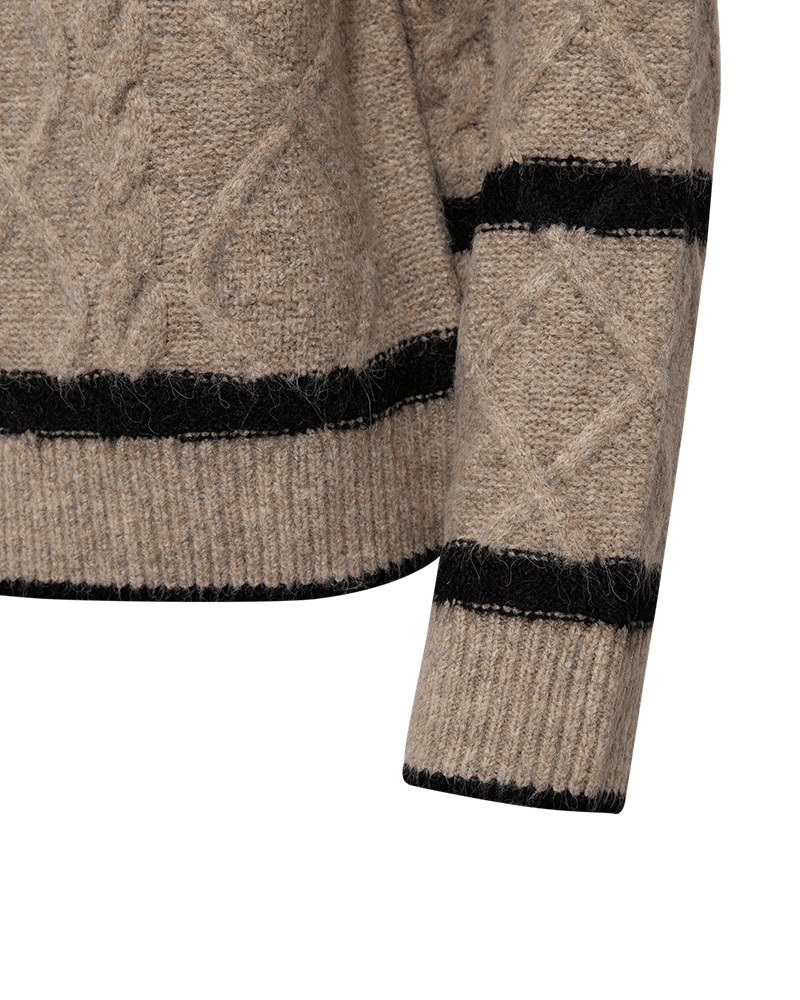 PULLOVER FQHIRO VON FREE/QUENT IN DESERT TAUPE MEL. W. BLACK MZ#00956 Mode-Zauber