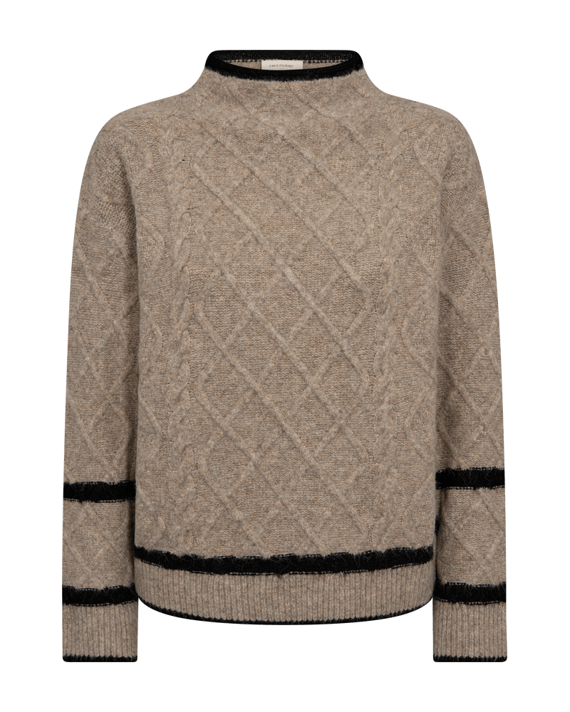 PULLOVER FQHIRO VON FREE/QUENT IN DESERT TAUPE MEL. W. BLACK MZ#00956 Mode-Zauber