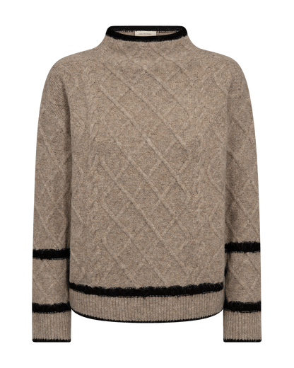 PULLOVER FQHIRO VON FREE/QUENT IN DESERT TAUPE MEL. W. BLACK MZ#00956 Mode-Zauber