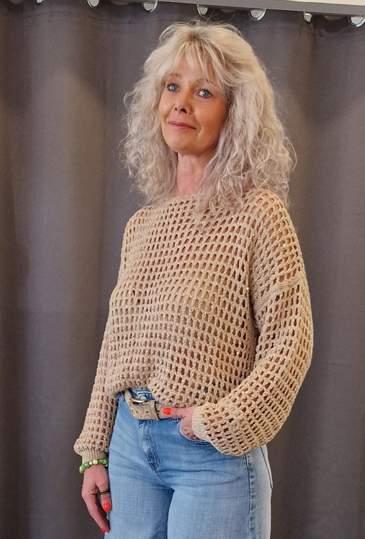 PULLOVER VON VICOLO IN BEIGE MIT GOLD GLITZER MZ#00782 Mode-Zauber