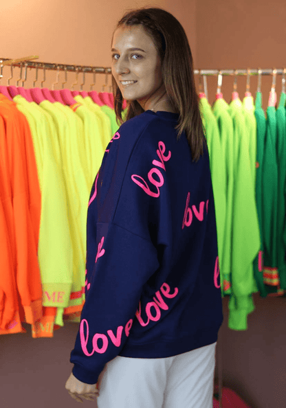 Damenpullover mit love von miss goodlife in Blau  MZ#00574 Mode-Zauber