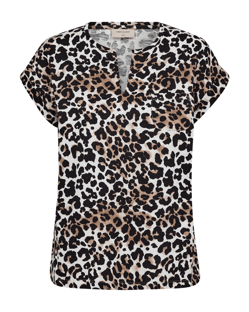 T-SHIRT FQVIVA VON FREE/OUENT IN SIMPLY TAUPE MIT SCHWARZ MZ#00678