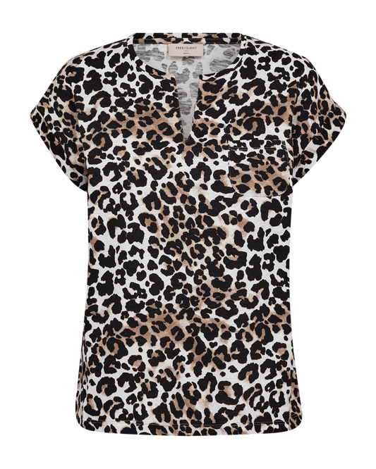T-SHIRT FQVIVA VON FREE/OUENT IN SIMPLY TAUPE MIT SCHWARZ MZ#00678