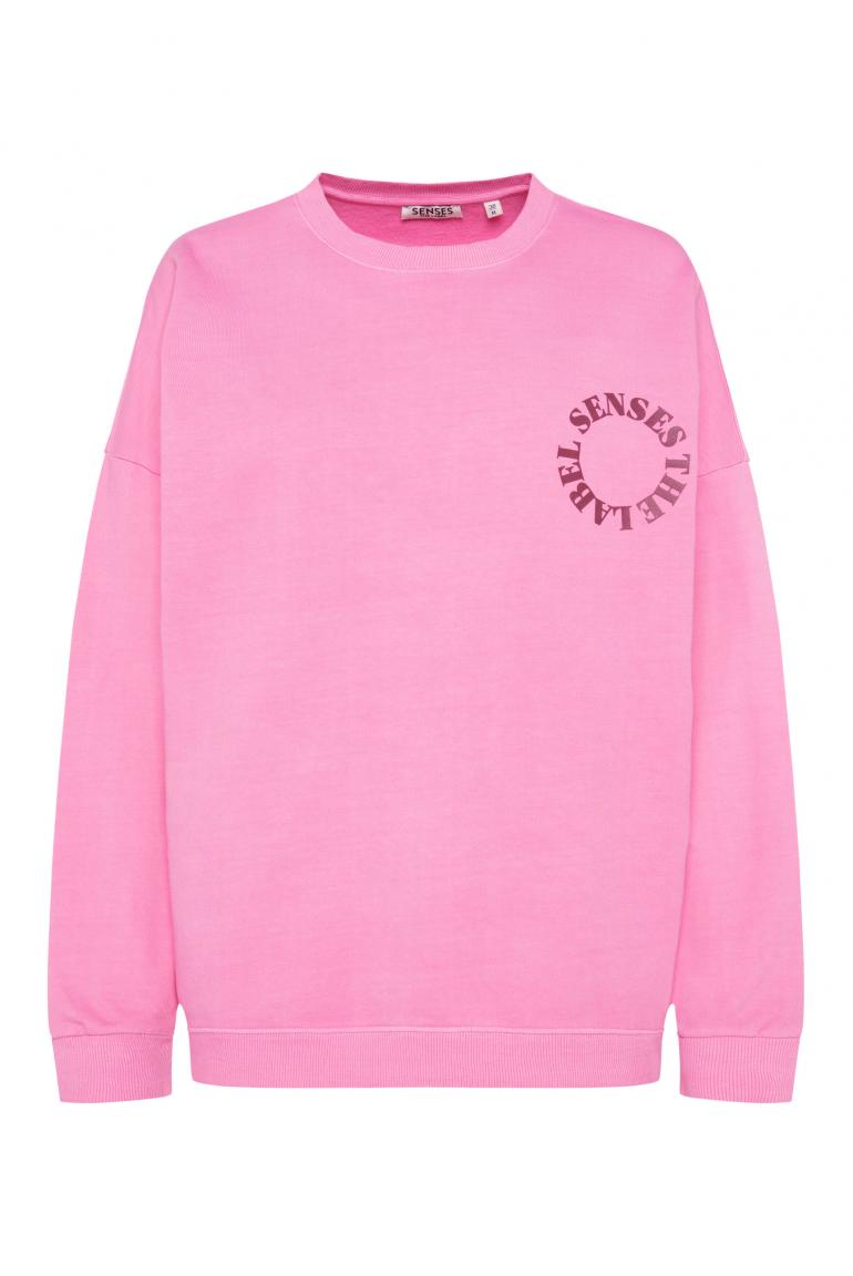 SWEATSHIRT SMIL:LA MIT VINTAGE-WASCHUNG UND BACKPRINT VON SENSES IN ROSE PINK MZ#01001 Mode-Zauber