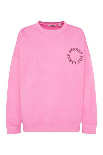 SWEATSHIRT SMIL:LA MIT VINTAGE-WASCHUNG UND BACKPRINT VON SENSES IN ROSE PINK MZ#01001 Mode-Zauber